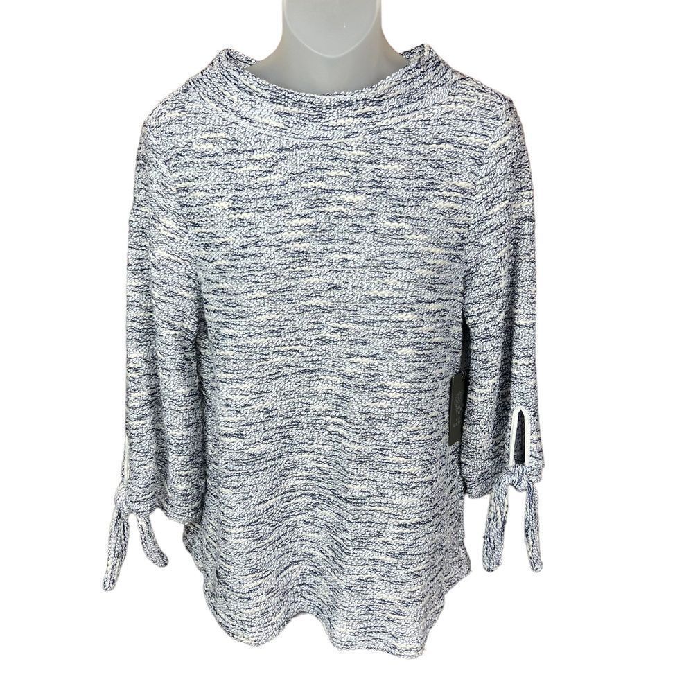 Vince Camuto Sweater Marled Knit Blue White Silver Metallic Thread Women Medium